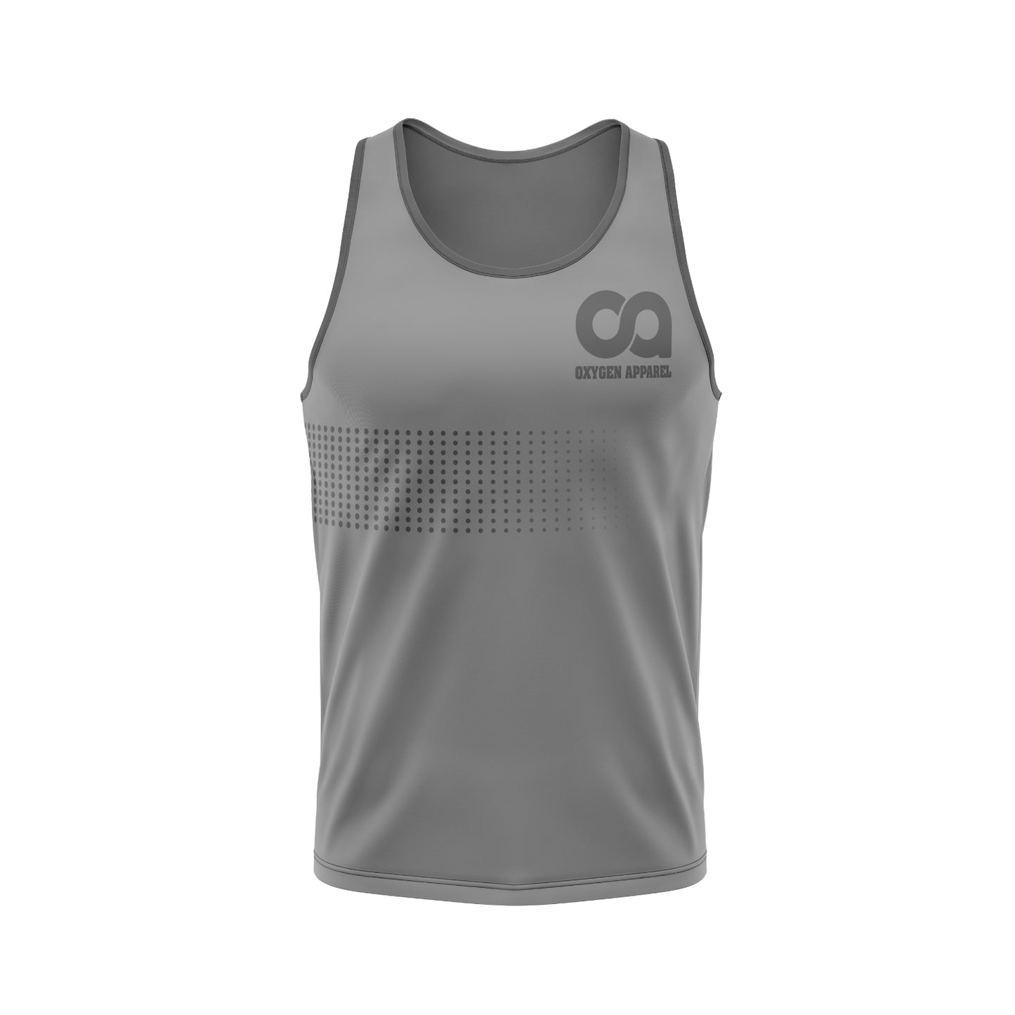Gray tank top with a logo on a white background