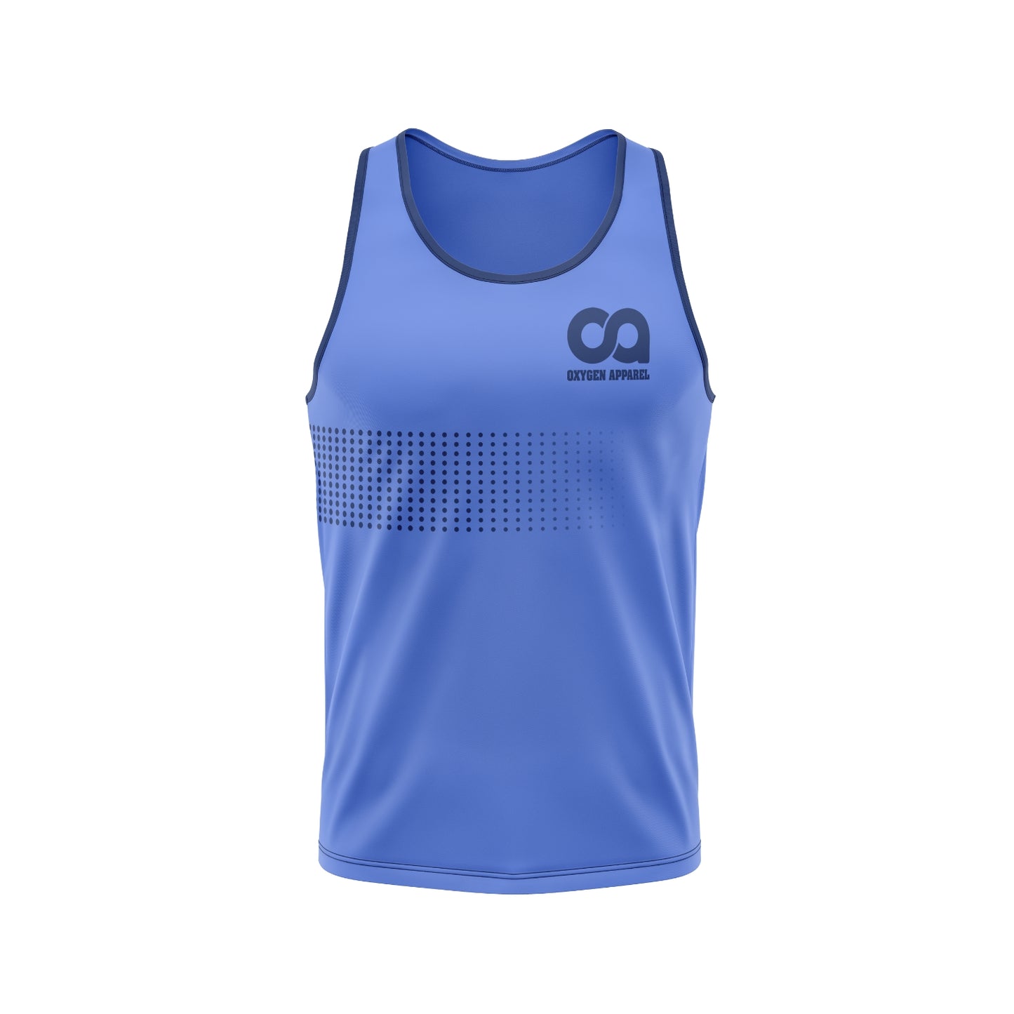 Blue tank top with a logo on a white background