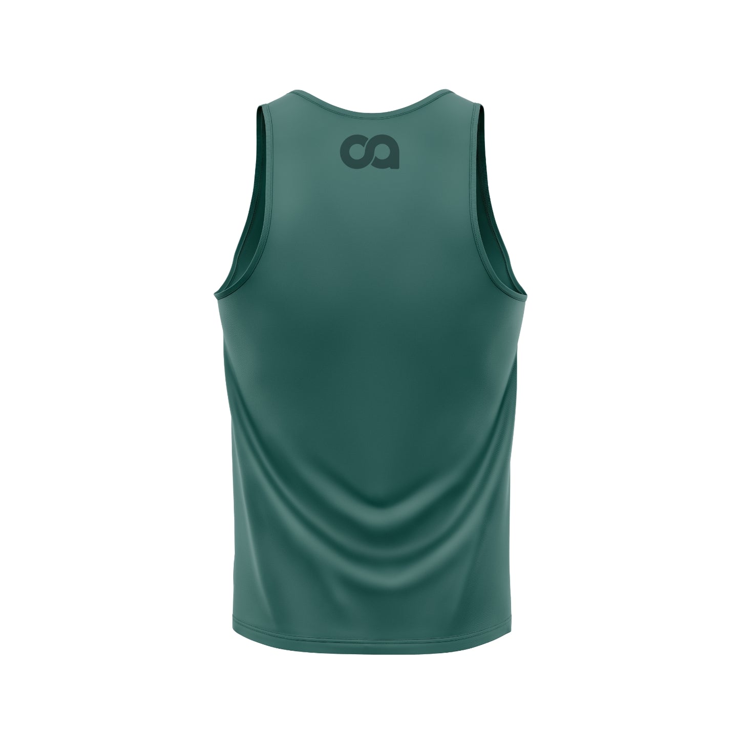 Green tank top with a logo on the back against a white background