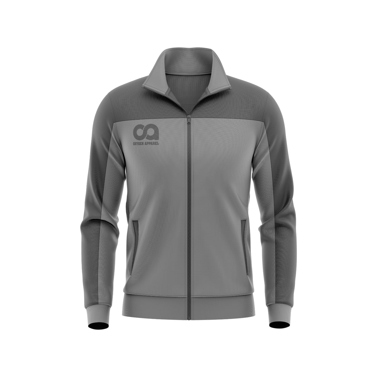 Gray jacket with a logo on a white background