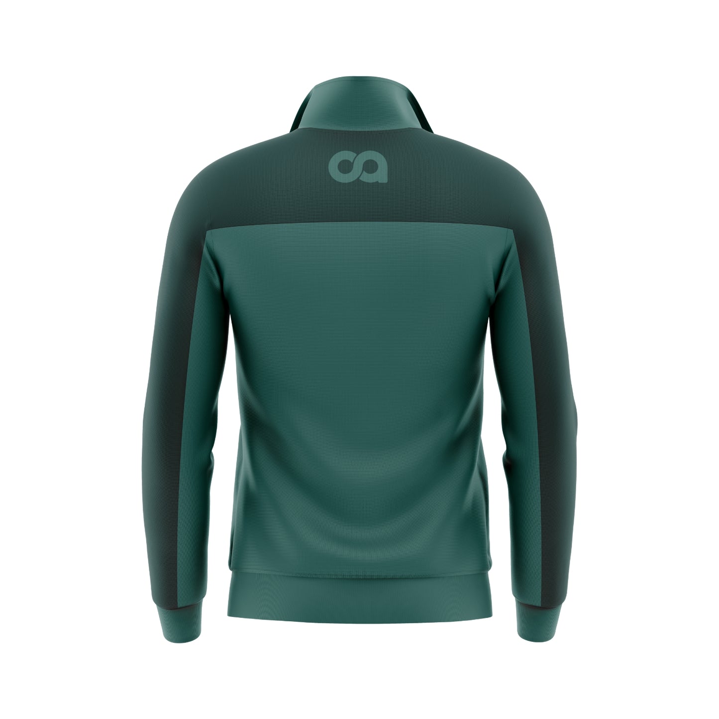 Green jacket with a logo on the back against a white background