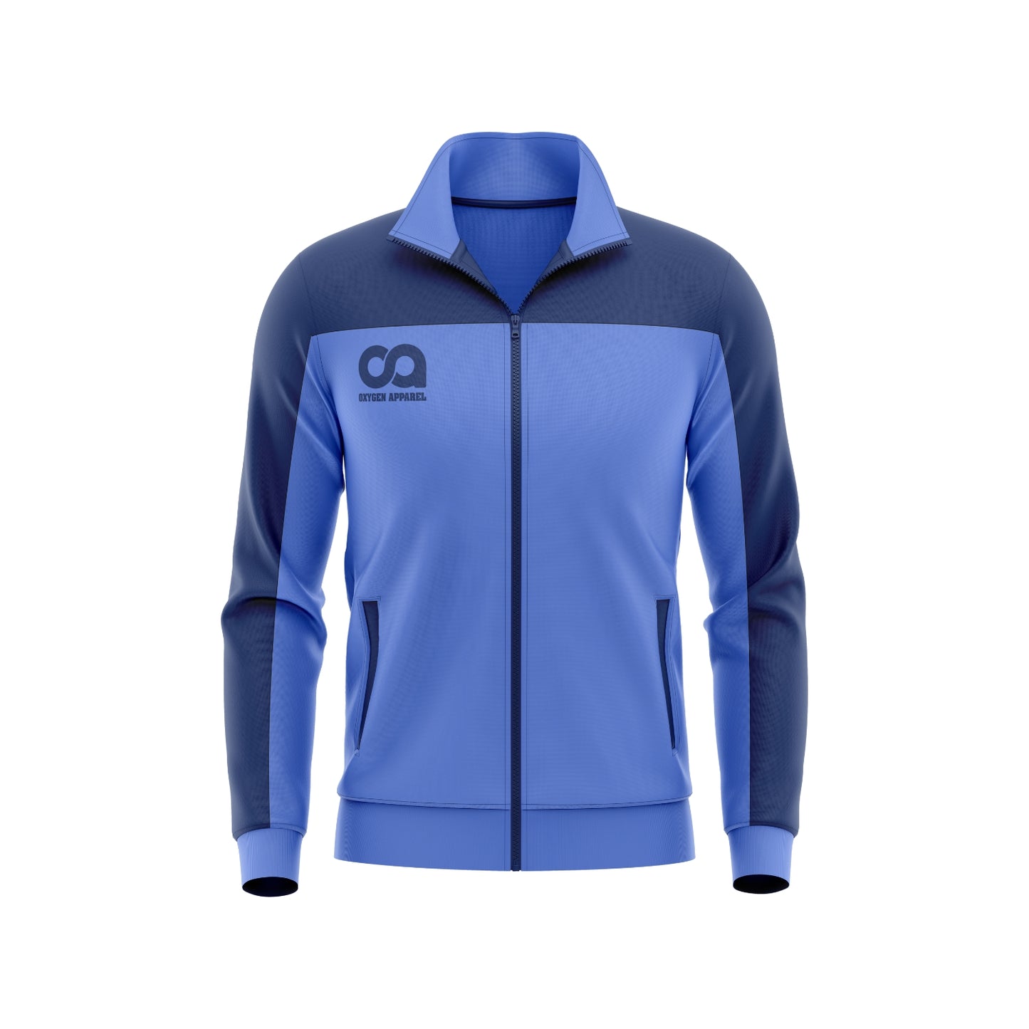 Blue jacket with a logo on a white background