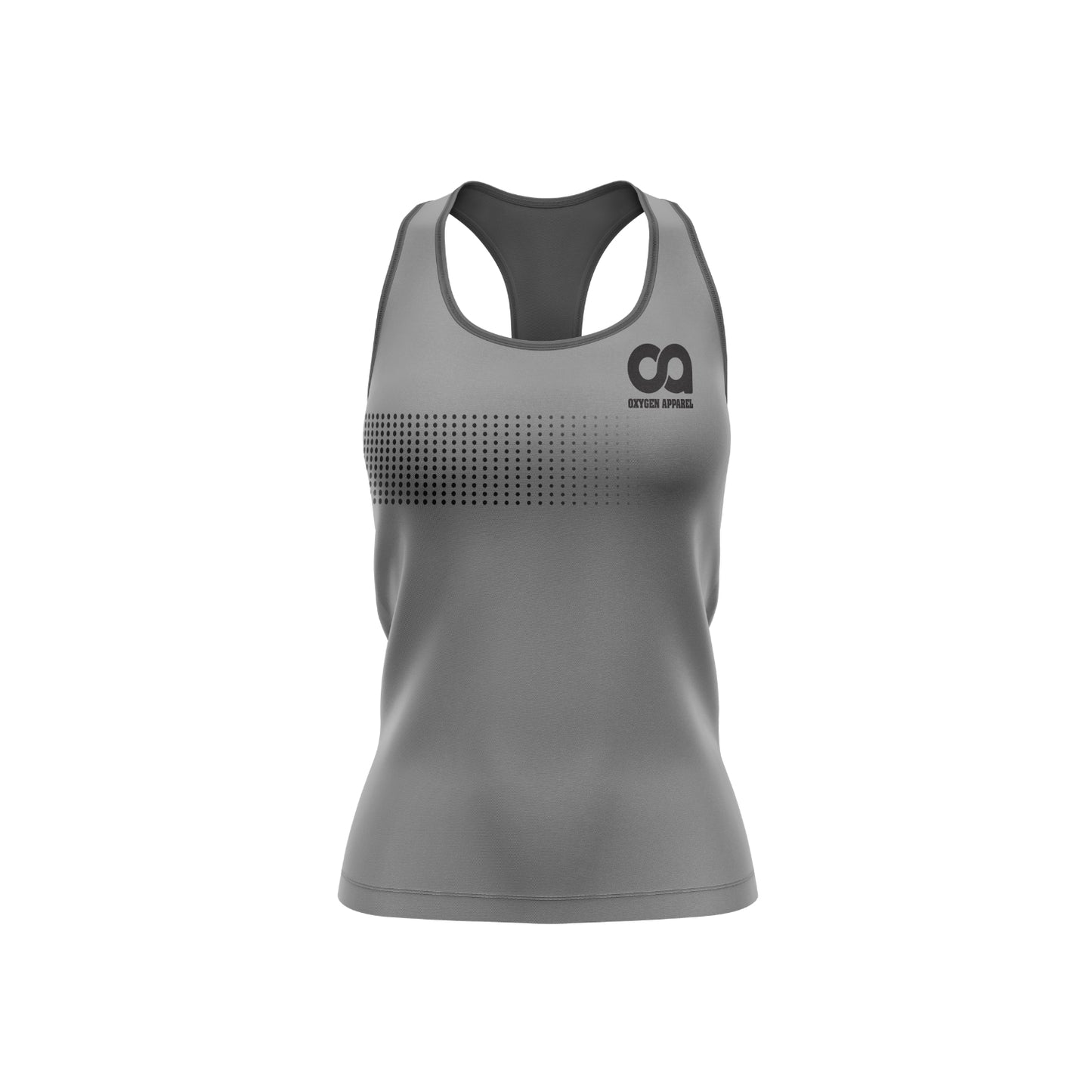 Gray tank top with a logo on a white background