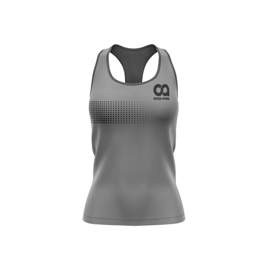 Gray tank top with a logo on a white background