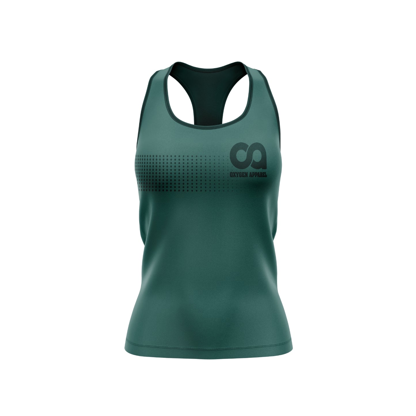 Green tank top with a logo on a white background