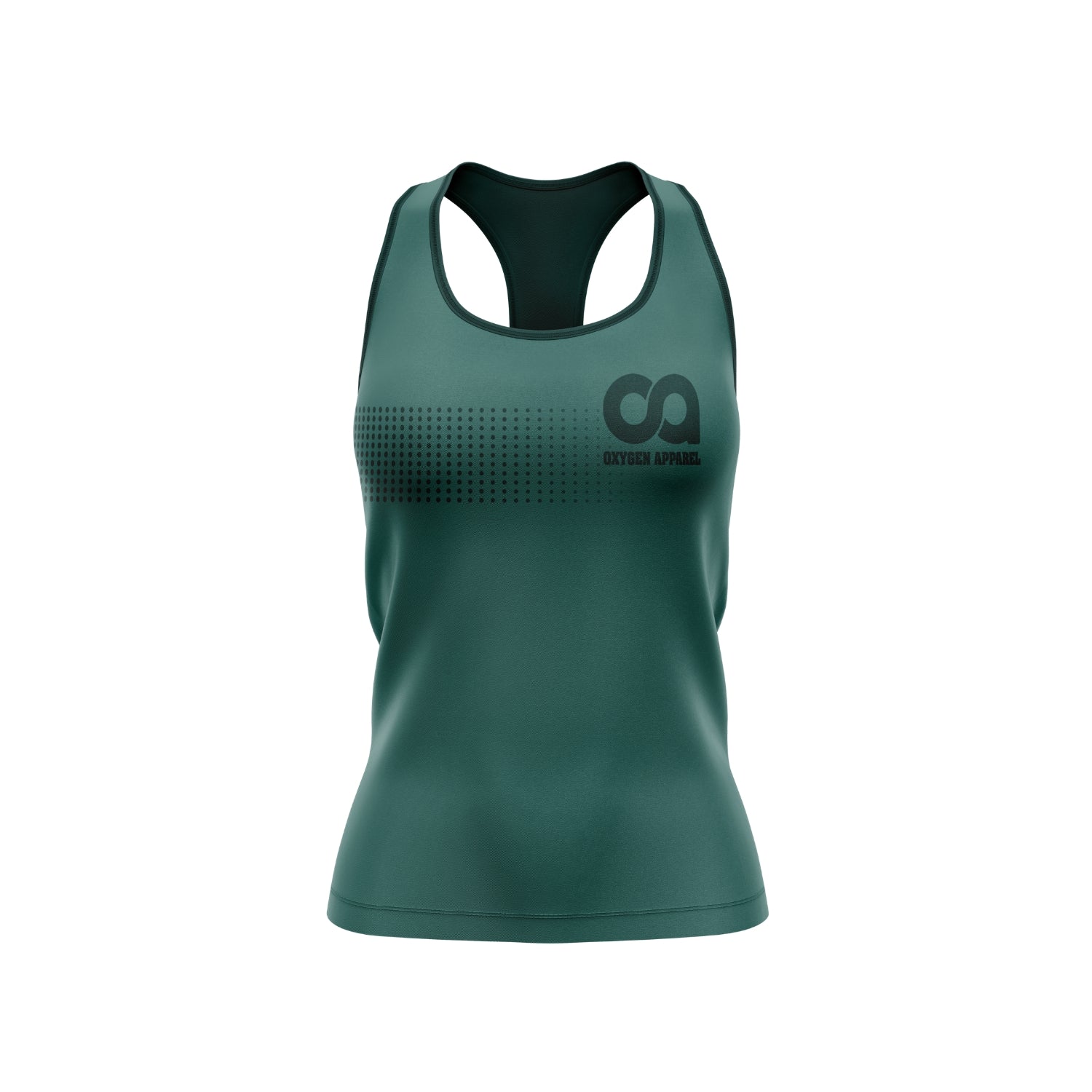 Green tank top with a logo on a white background